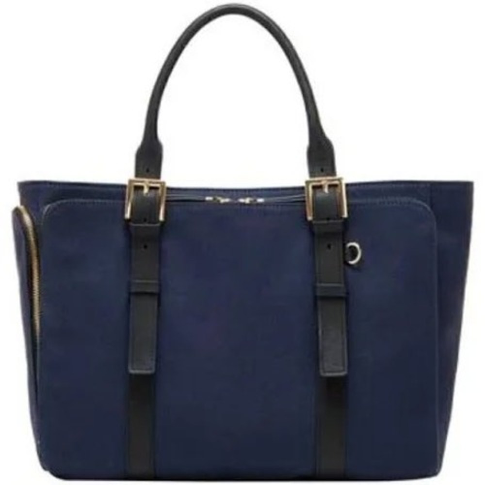 India Hicks Duchess of Windsor Tote, Navy with Leather Trim, Beetle Print $420